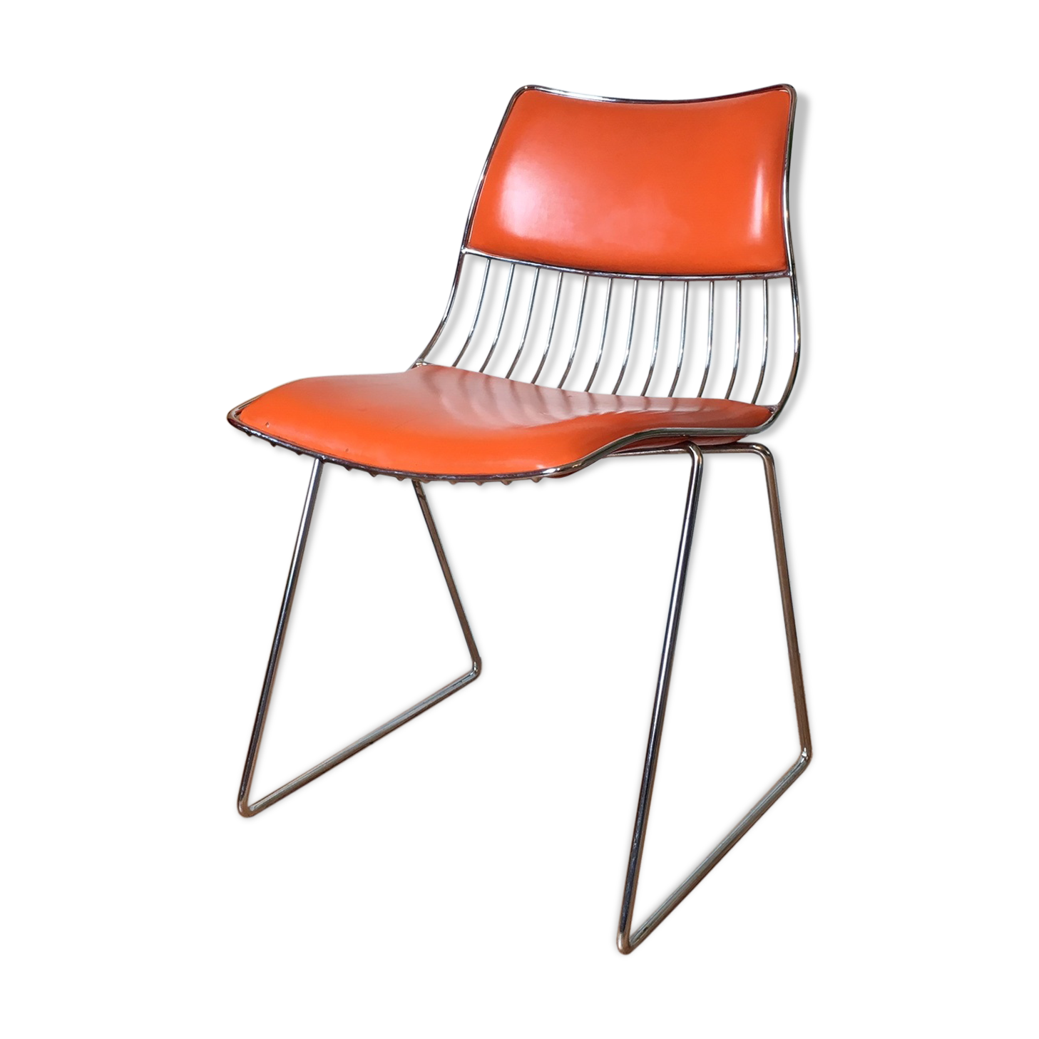 70s chrome metal and skai chair