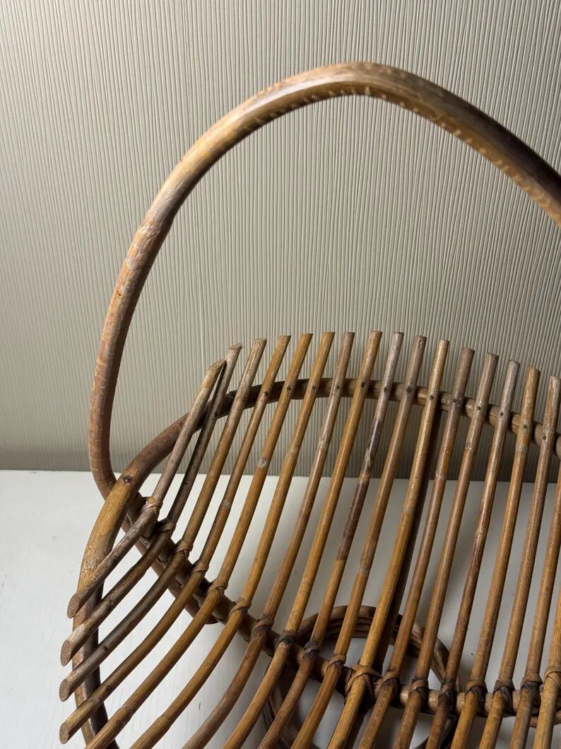 Vintage bamboo and rattan fruit bowl – Large fruit basket, boho chic / Riviera, retro centrepiece – Mid-Century 60s design