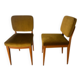 Paire de chaises vintage années 60 – velours moutarde et pieds compas