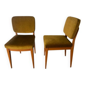 Pair of vintage 60s chairs – mustard velvet and splayed legs