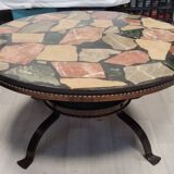 Round coffee table in wrought iron and marble