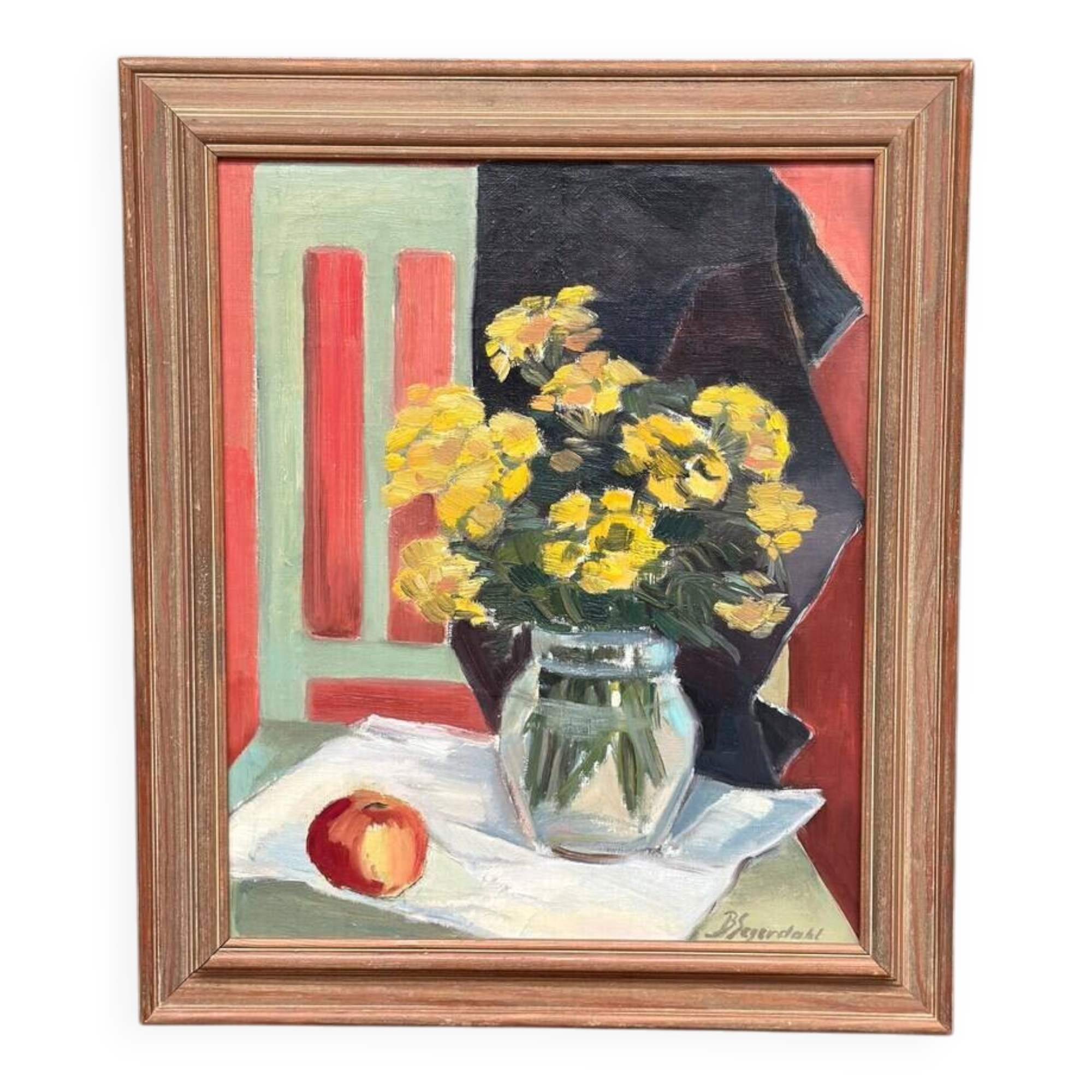 Original Swedish Oil on Panel from the 1940s – "Floral Still Life" by B. Segerdahl – Signed – Framed – 56 × 48 cm (22" × 18.9")