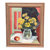 Original Swedish Oil on Panel from the 1940s – "Floral Still Life" by B. Segerdahl – Signed – Framed – 56 × 48 cm (22" × 18.9")