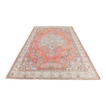 Tapis vintage anatolien tissé à la main en rose saumon, 206x392 cm