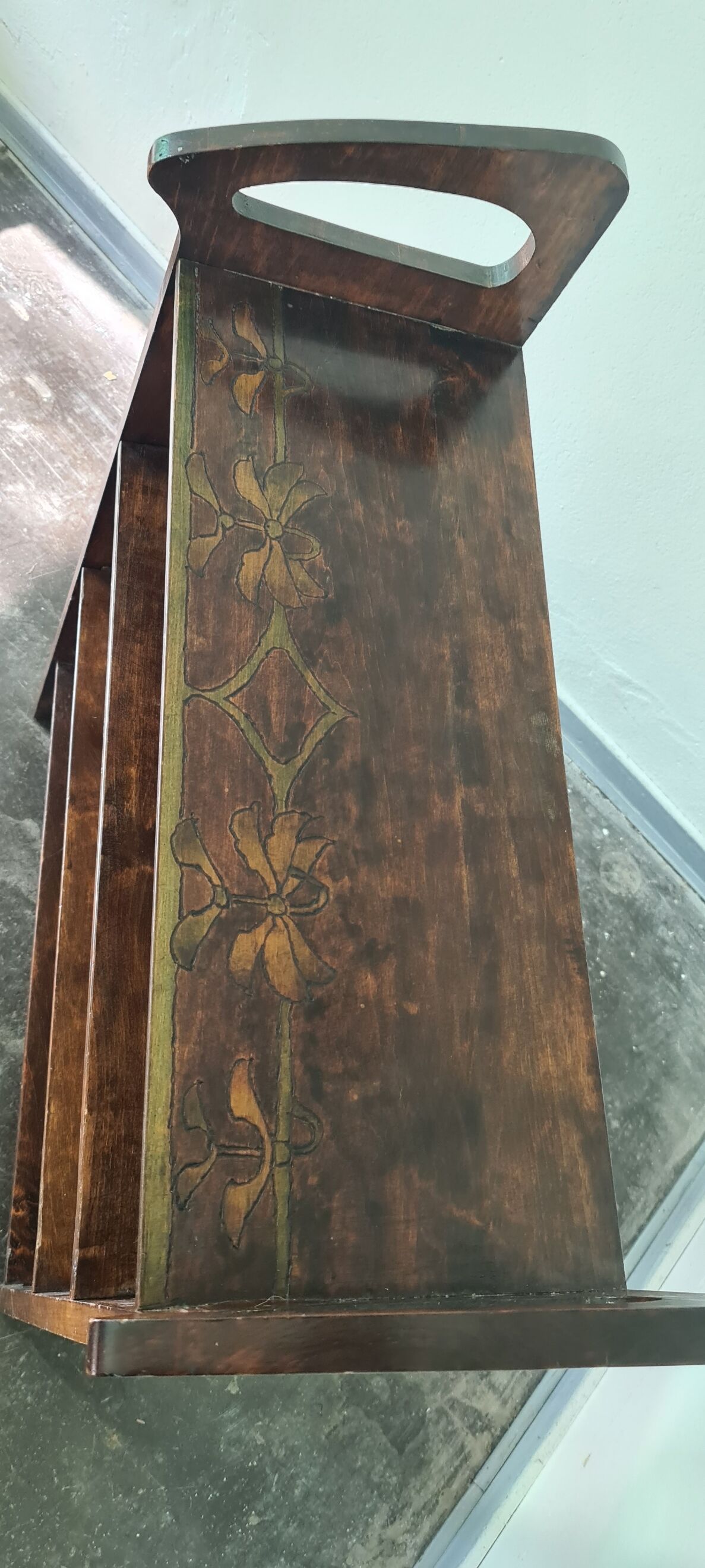 Antique Art Deco free standing wooden shelf