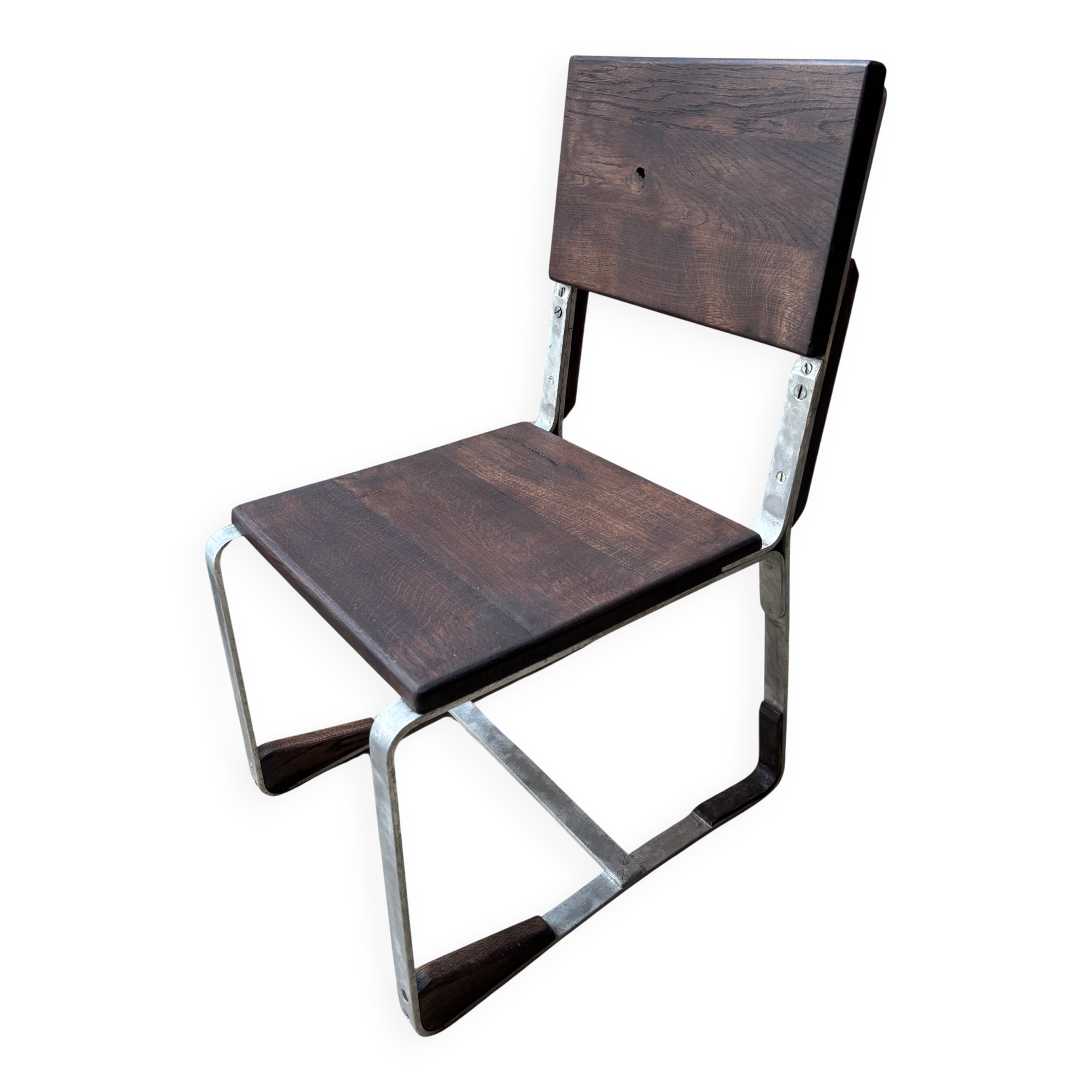 Chaise basse de salon — chêne et chrome, années 1930