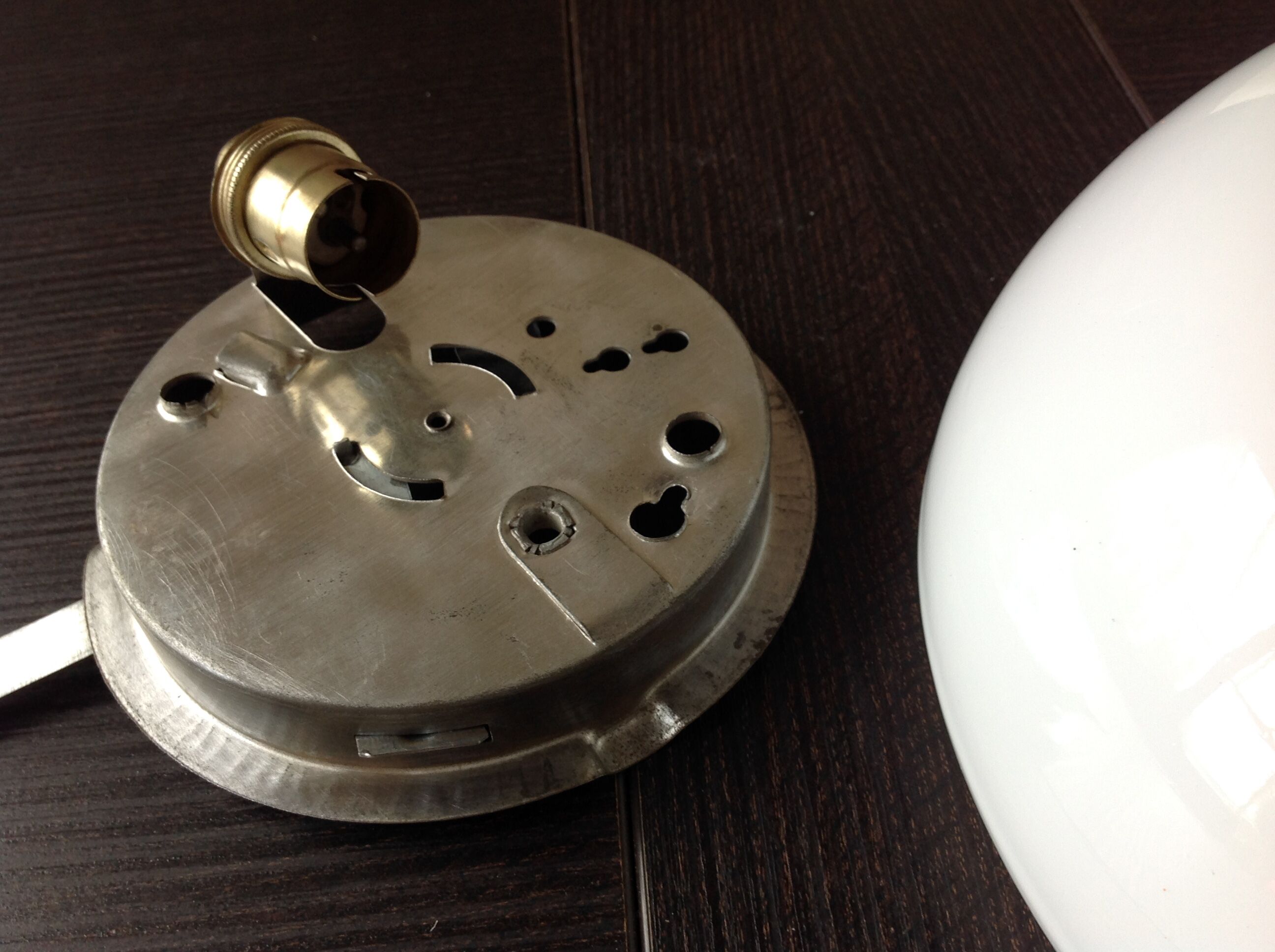 Half moon ceiling lamp in vintage white opaline 60s-70s