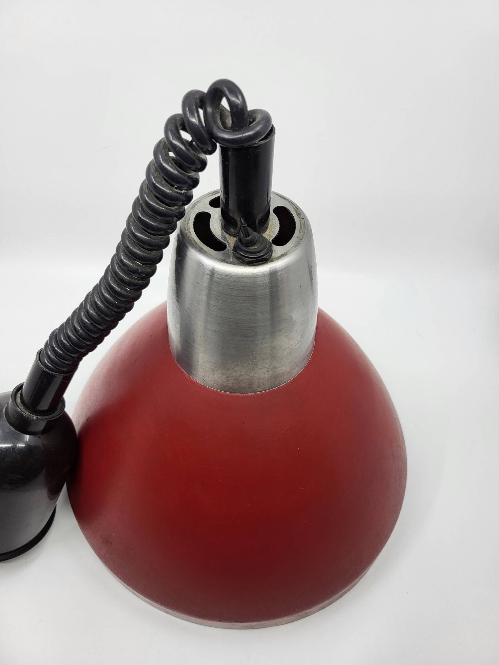 Vintage 1950s Red Metal Industrial Pendant Light