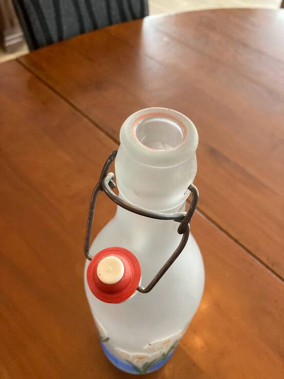 Frosted glass bottle, crocus design, LilLian Vernon