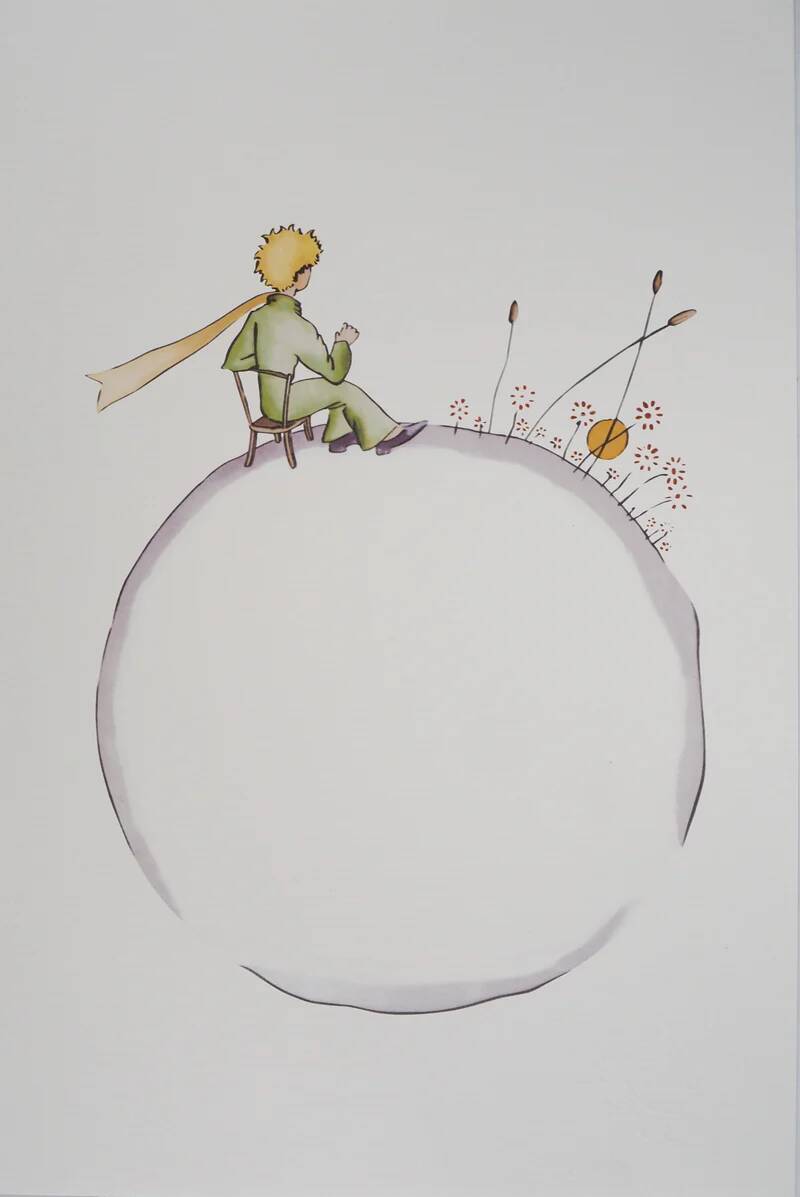 Antoine de Saint-Exupéry: The Little Prince watches the sunset, lithograph.