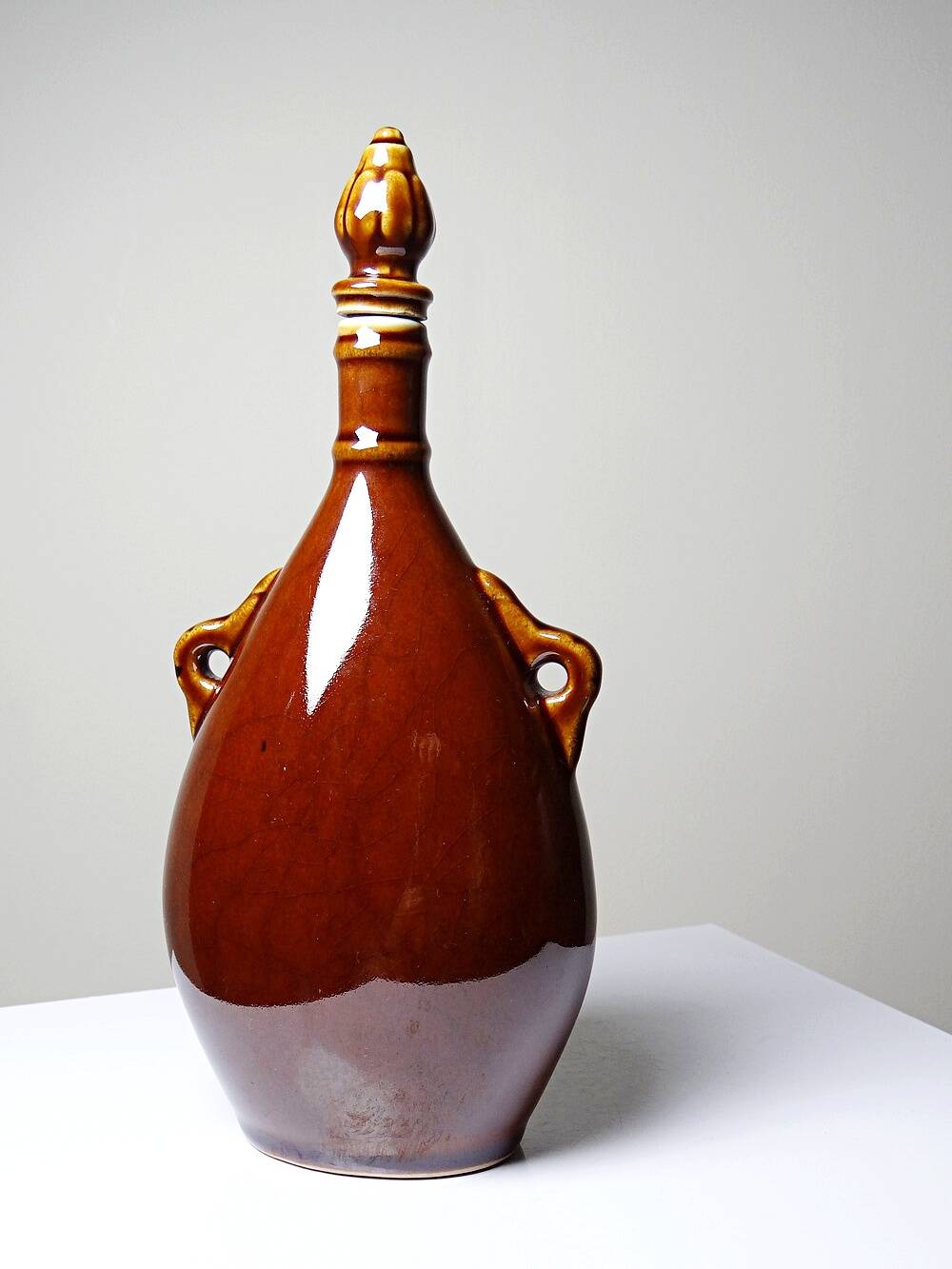 Vintage brown ceramic bottle, flask or canteen from the 1950s-60s.