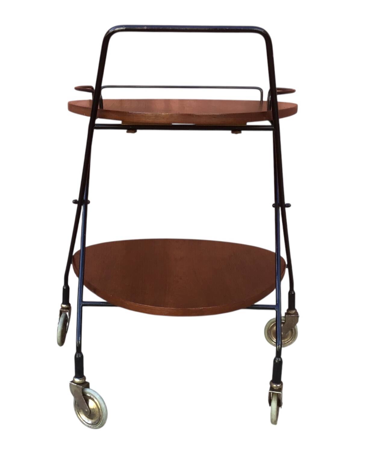 Vintage Scandinavian serving trolley in teak and metal, metal wheels, 1960s