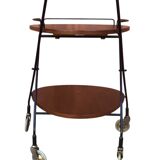 Vintage Scandinavian serving trolley in teak and metal, metal wheels, 1960s