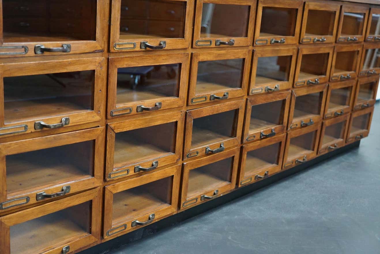 Vintage dutch oak haberdashery cabinet 1930s