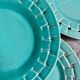 6 turquoise woven ceramic dessert plates