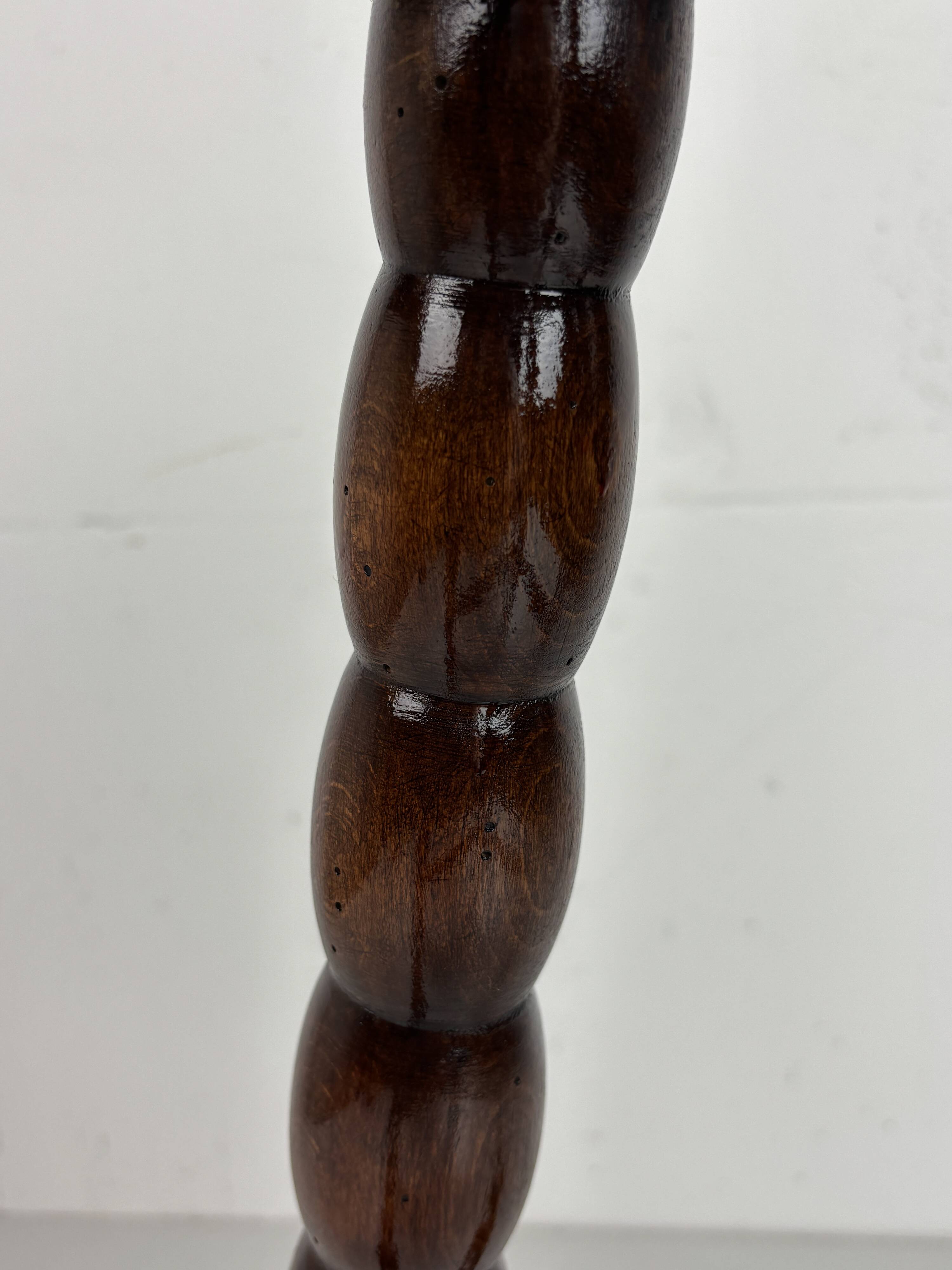 Midcentury bobbin wood turned stool, Charles Dudouyt style, France, 1950s