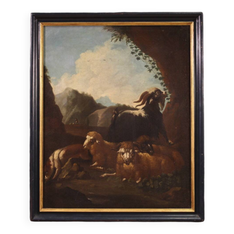 Peinture de paysage bucolique raffinée du XVIIe siècle
