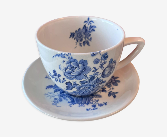Tasse à thé et sous-tasse vaisselle anglais fleurs bleu