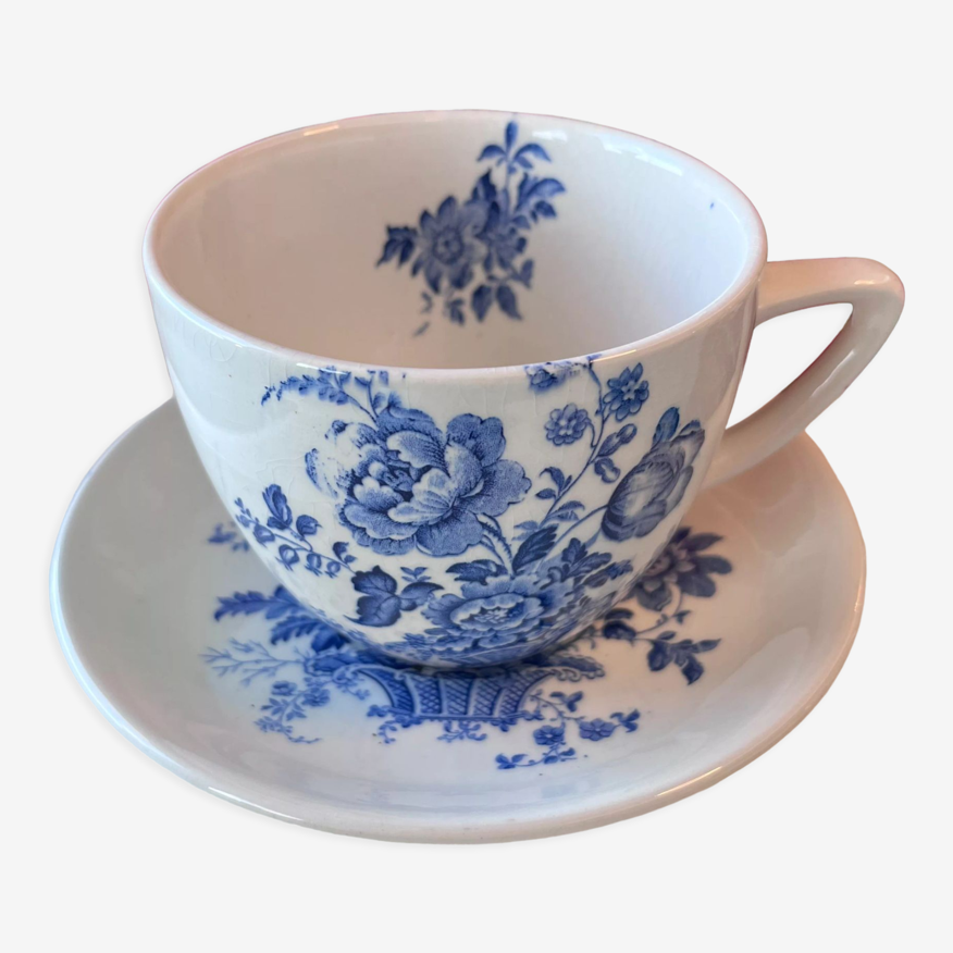 Tasse à thé et sous-tasse vaisselle anglais fleurs bleu | Selency