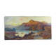 Huile sur toile Paysage animé bord de lac au crépuscule 120 x 60 cm signé Rogiez