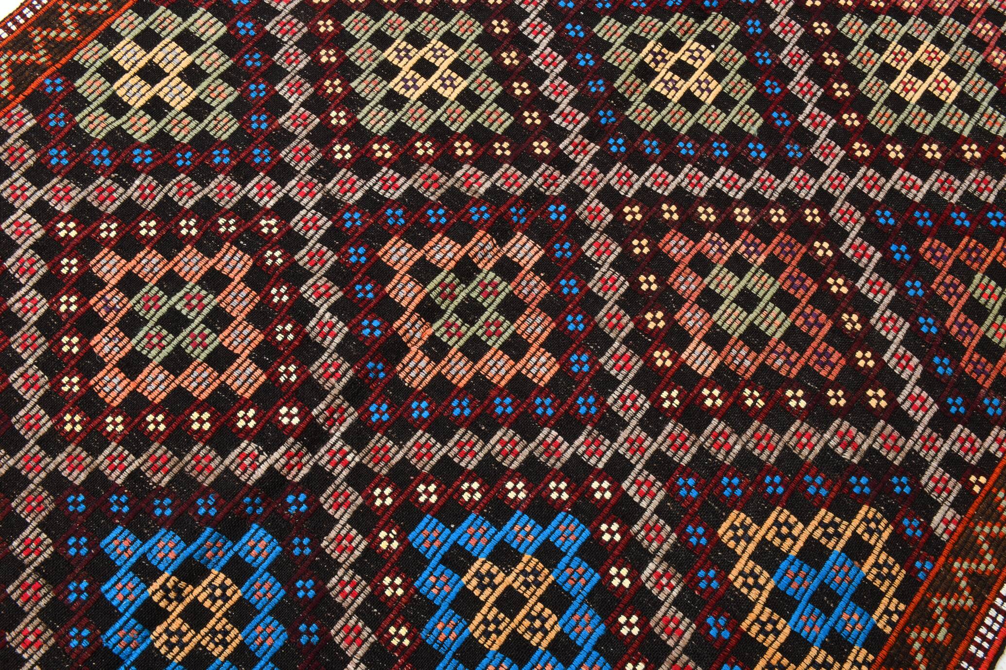 6X10 Bluw & Burgundy Handmade Vintage Kilim Rug, 181x295Cm