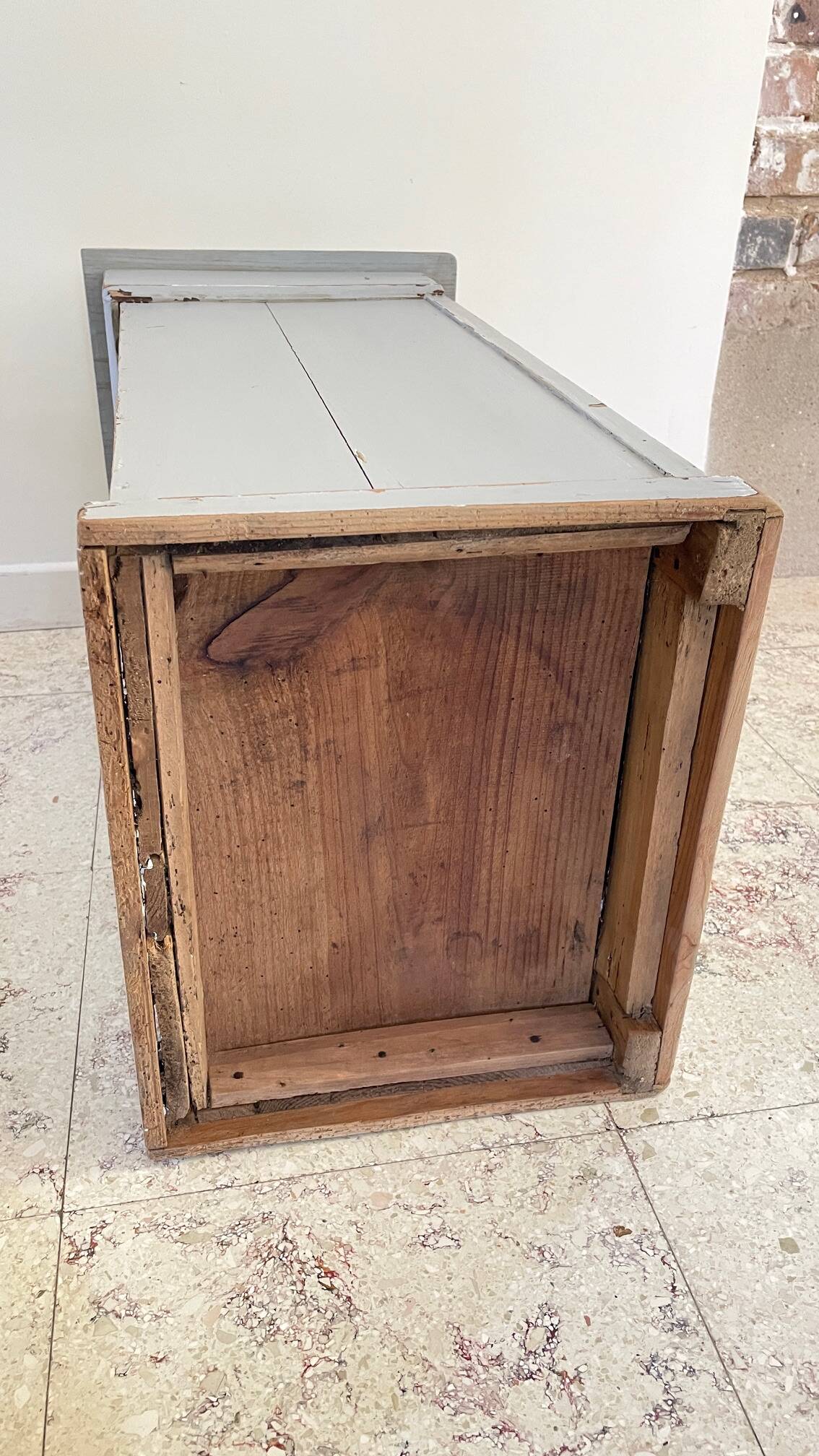 Antique Bedside Table in Weathered Grey Wood