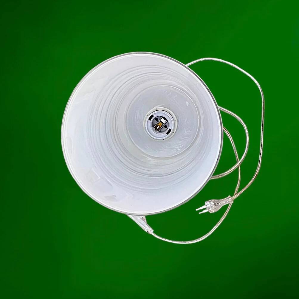 Vintage solid cylindrical lamp in white opal glass and brushed metal – postmodern design