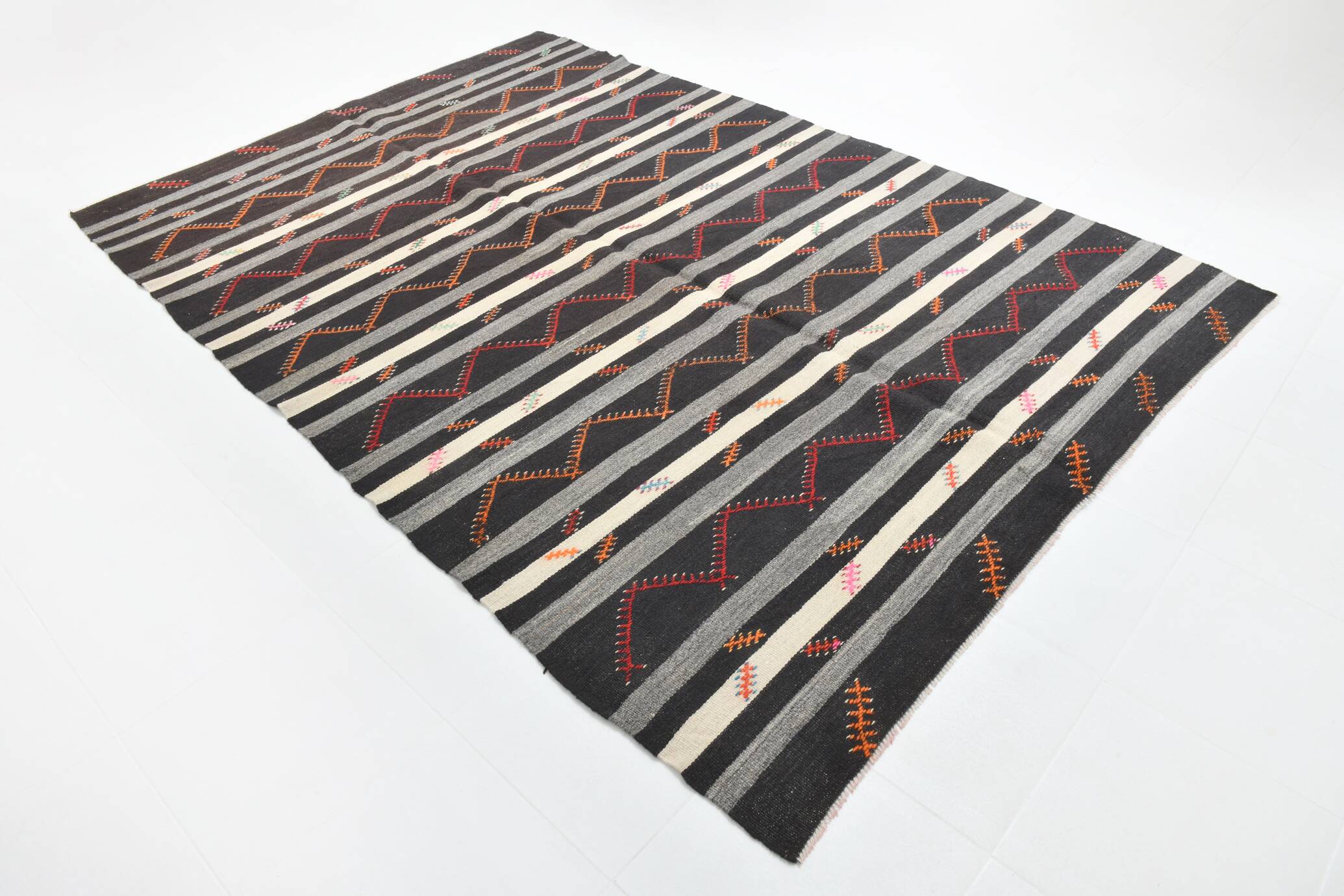 7x10 Contemporary Striped Kilim Area Rug, 204x300Cm