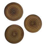 Set of 3 artisanal stoneware plates signed with swirl log effect