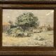 French School around 1900: pretty watercolor signed KX JAN "the meadows with the geese"