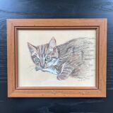 Charcoal tabby cat painting