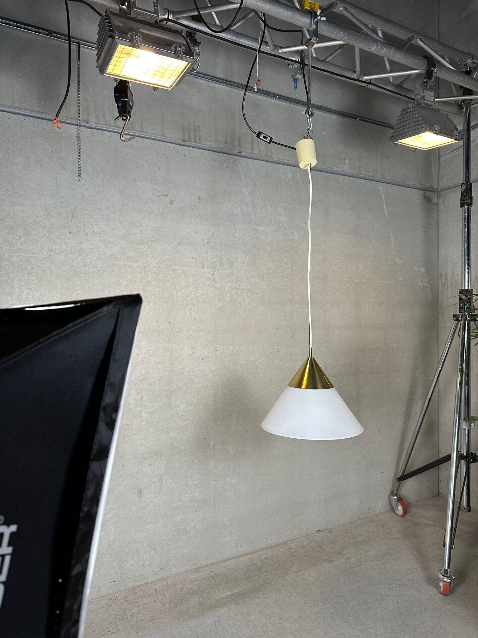 Vintage Glashütte Limburg pendant lamp – opaline and brass