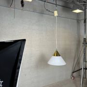 Vintage Glashütte Limburg pendant lamp – opaline and brass