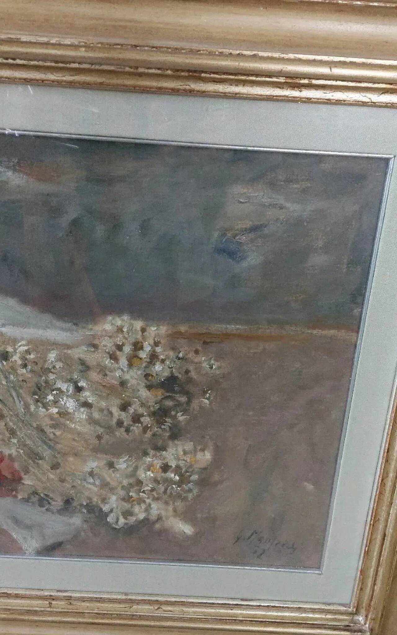 Still life by Giuseppe Manfredi, oil on cardboard, 20th century