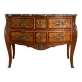 Commode galbée Louis XV en bois de rose et marbre