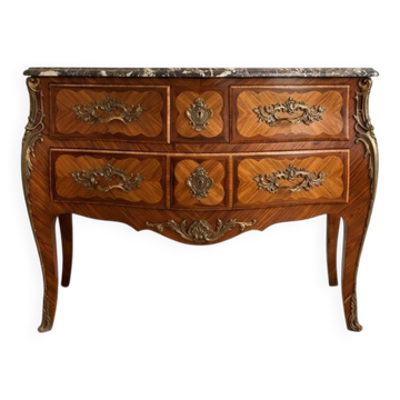 Curved Louis XV commode in rosewood and marble