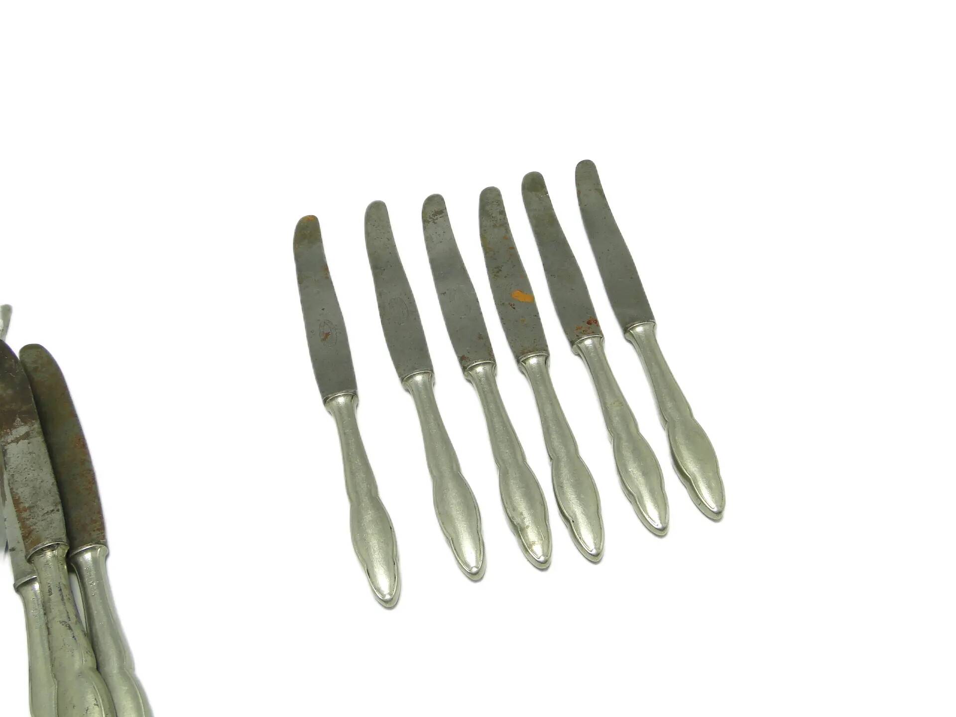 Set of bread knives Modernism, silver-plated brass, Poland, 1950s