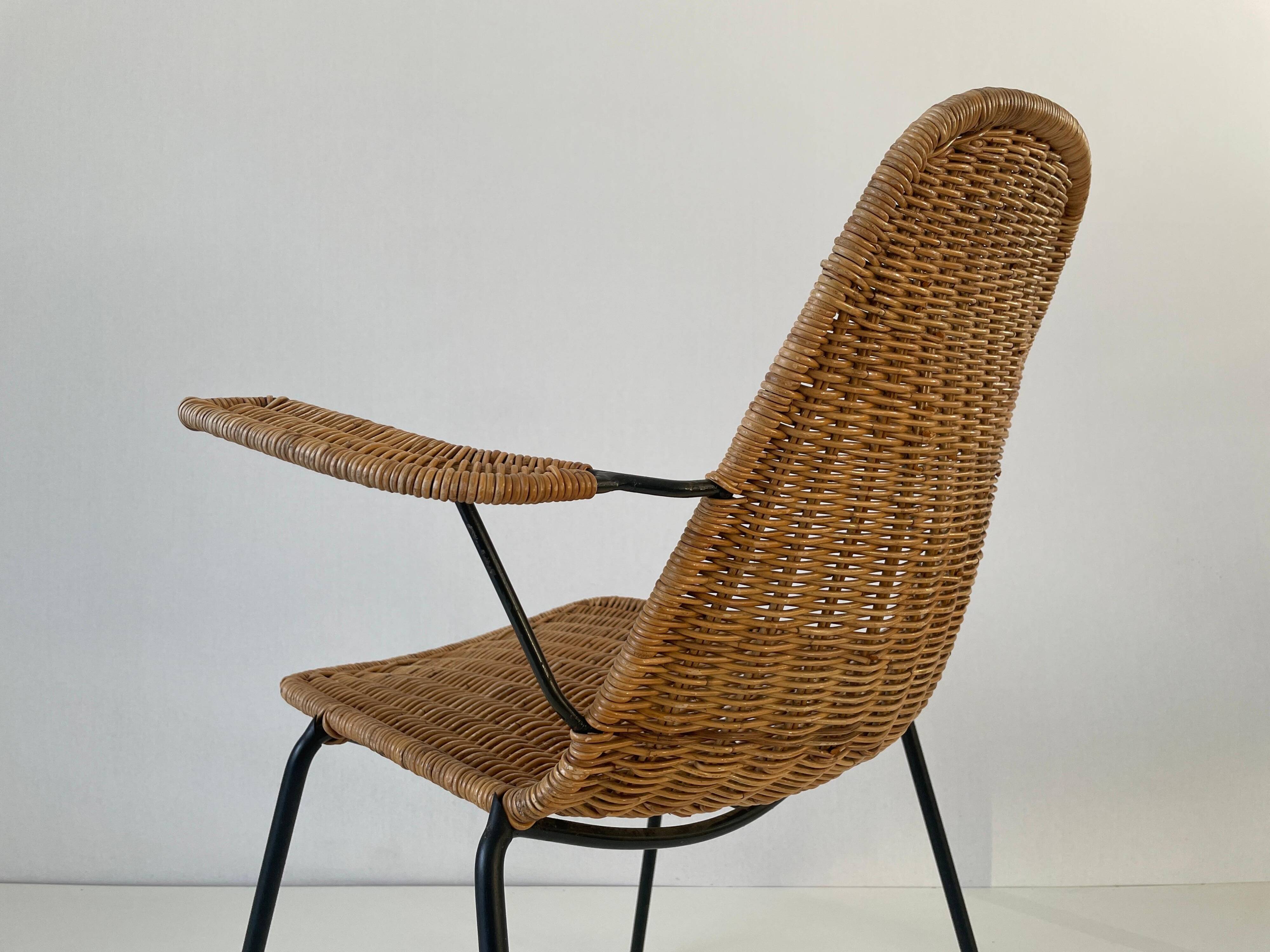 Wicker armchair and footrest, Germany, 1960s