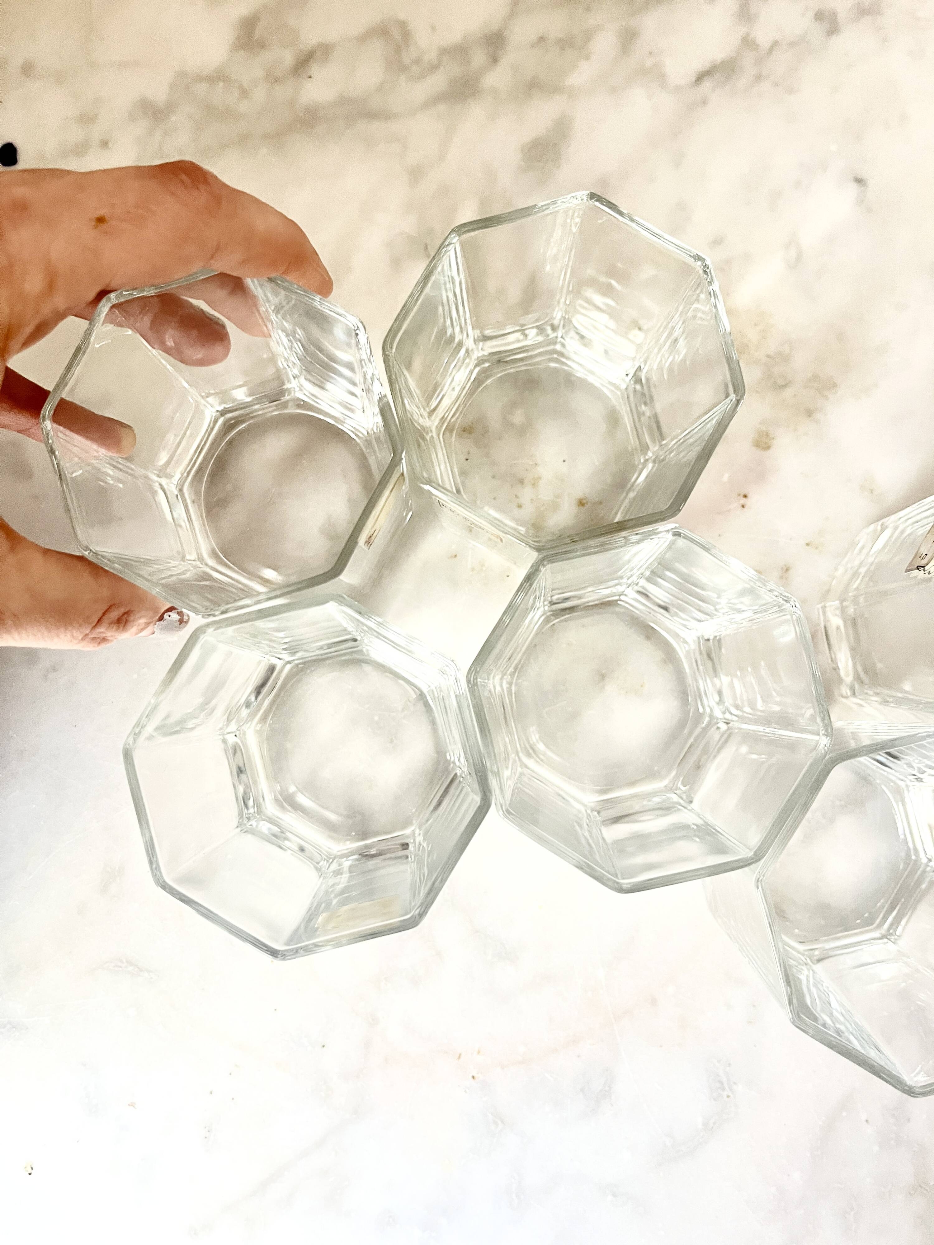 Vintage 6 x Hexagonal Clear Water Glasses, by Luminarc France, 1980s