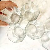 Vintage 6 x Hexagonal Clear Water Glasses, by Luminarc France, 1980s