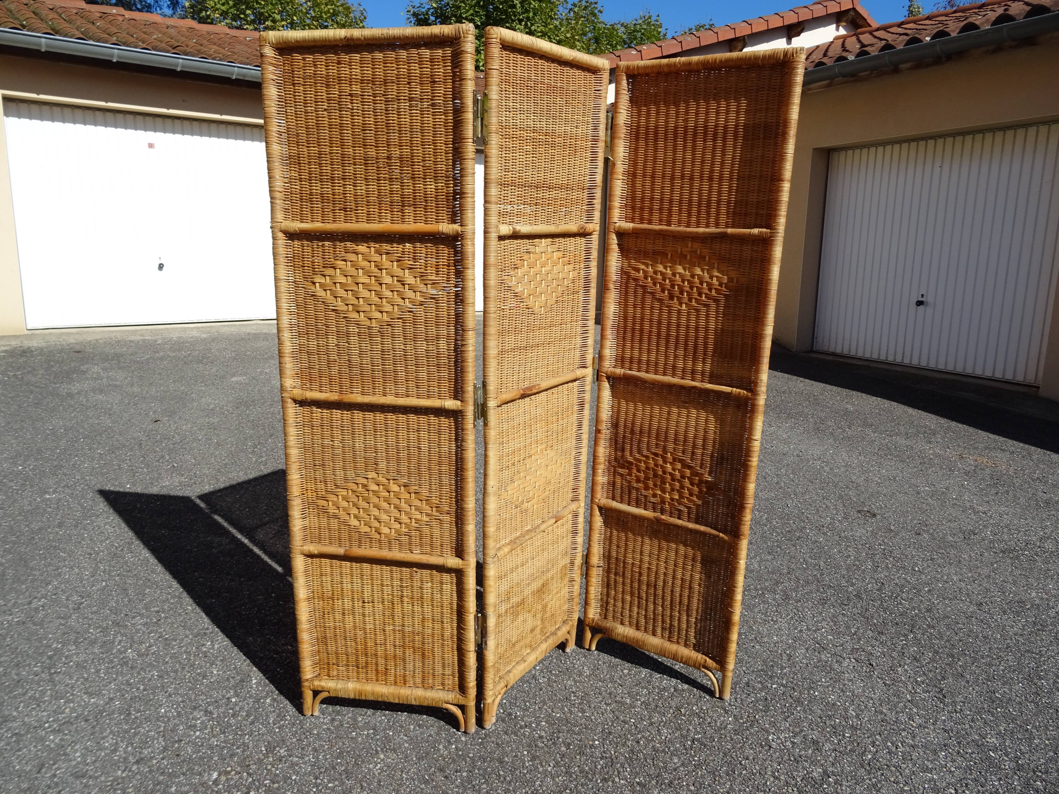 Vintage rattan and bamboo basketry screen