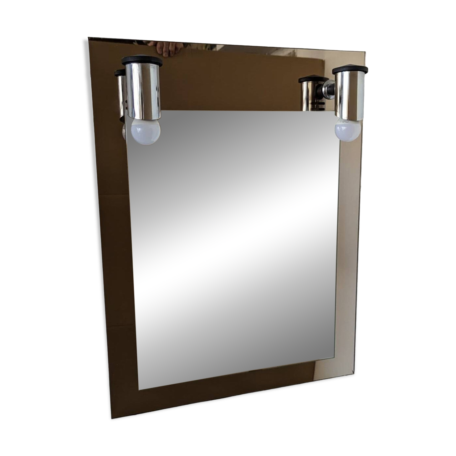 Vintage mirror with sconces.