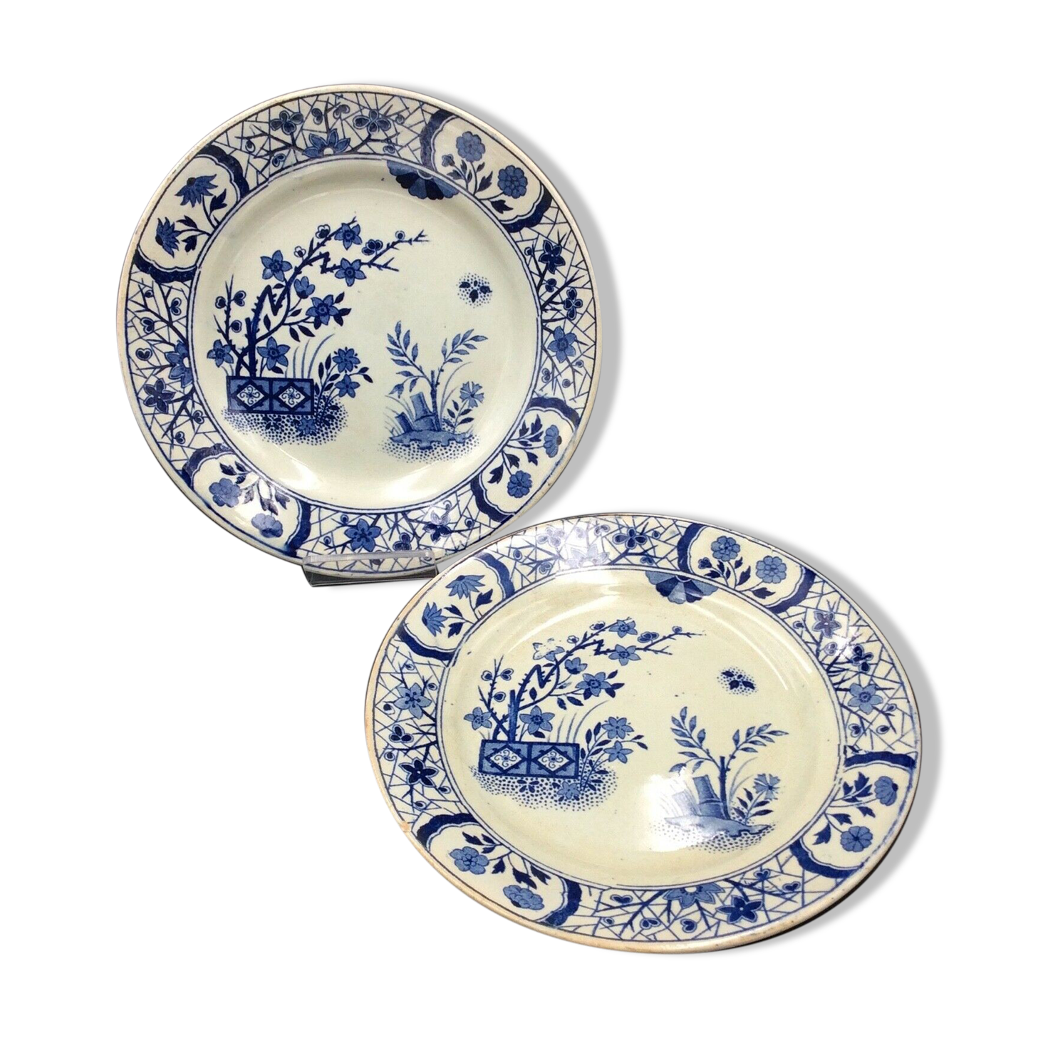 Sarreguemines U&C 2 Old Dessert Plates Faience Model DAMAS