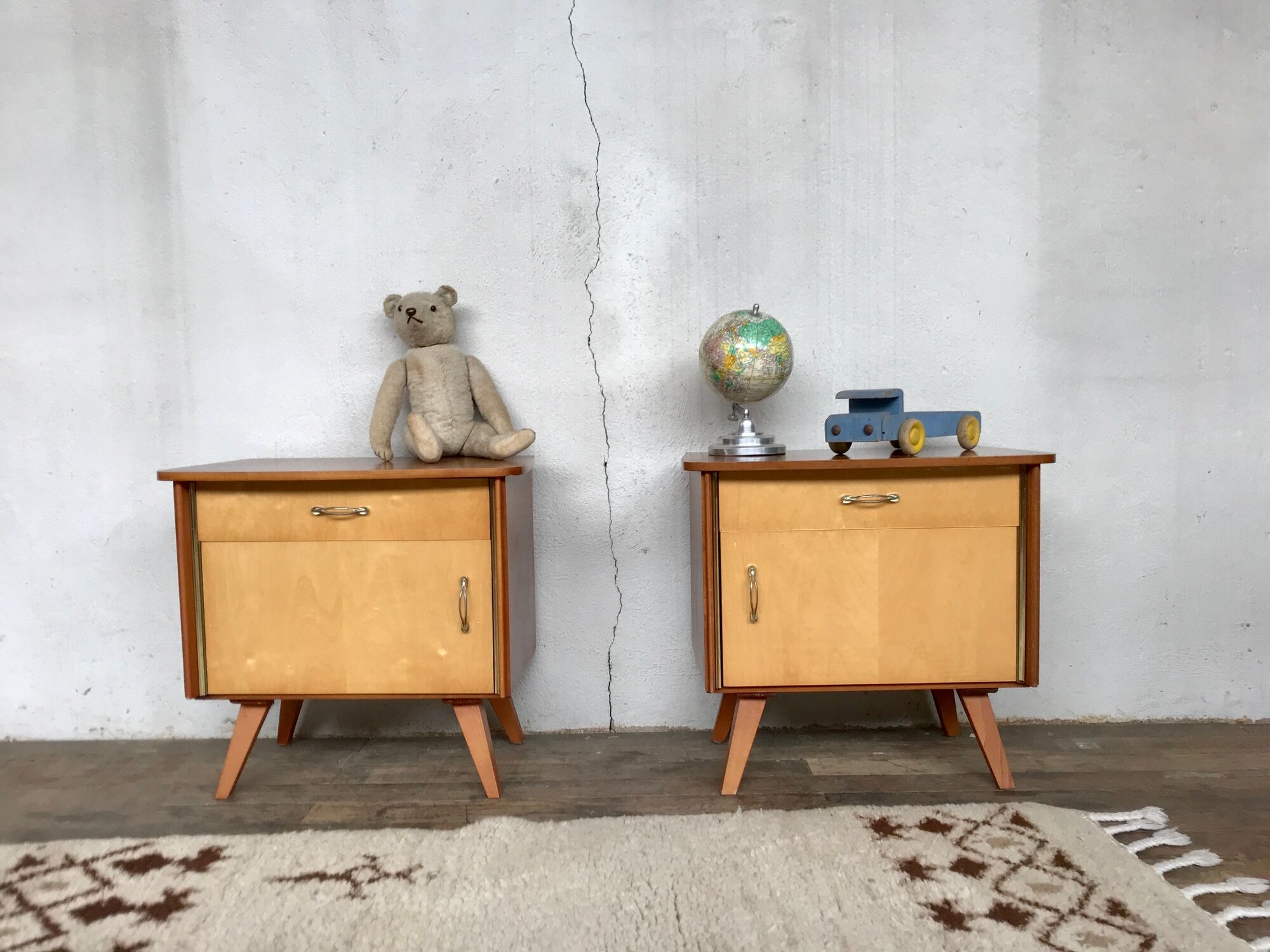 Pair of night table feet compass bedside end of vintage sofa old 1950 1960 retro