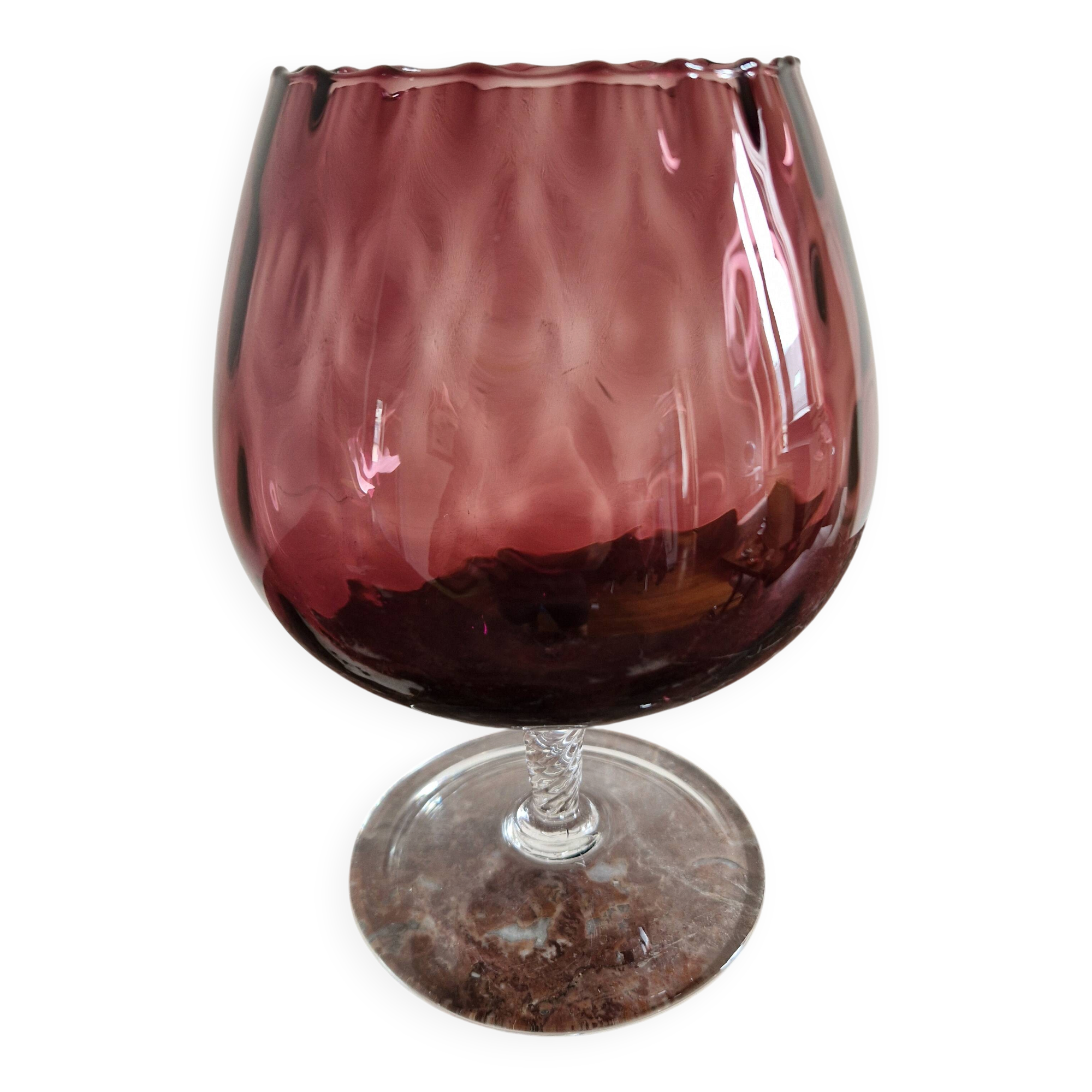 Vase, blown amethyst goblet with a twisted vintage stem.