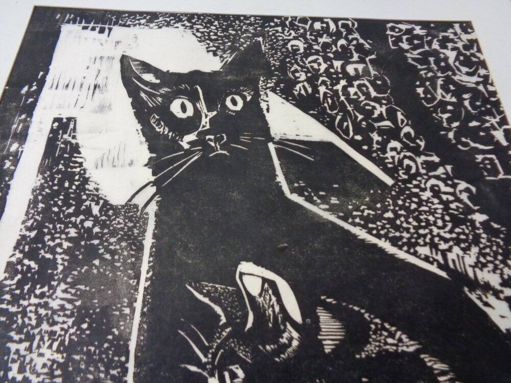 Gerhart Bettermann, 2 Cats, 1980s, Woodcut