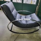 19th century rocking chair + footrest in skyl and chrome metal