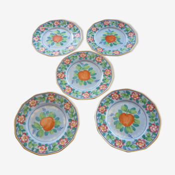 5 assiettes dessert en porcelaine de Limoges fleurs