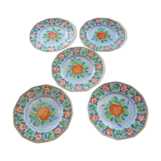 5 porcelain dessert plates from Limoges flowers