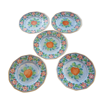 5 assiettes dessert en porcelaine de Limoges fleurs